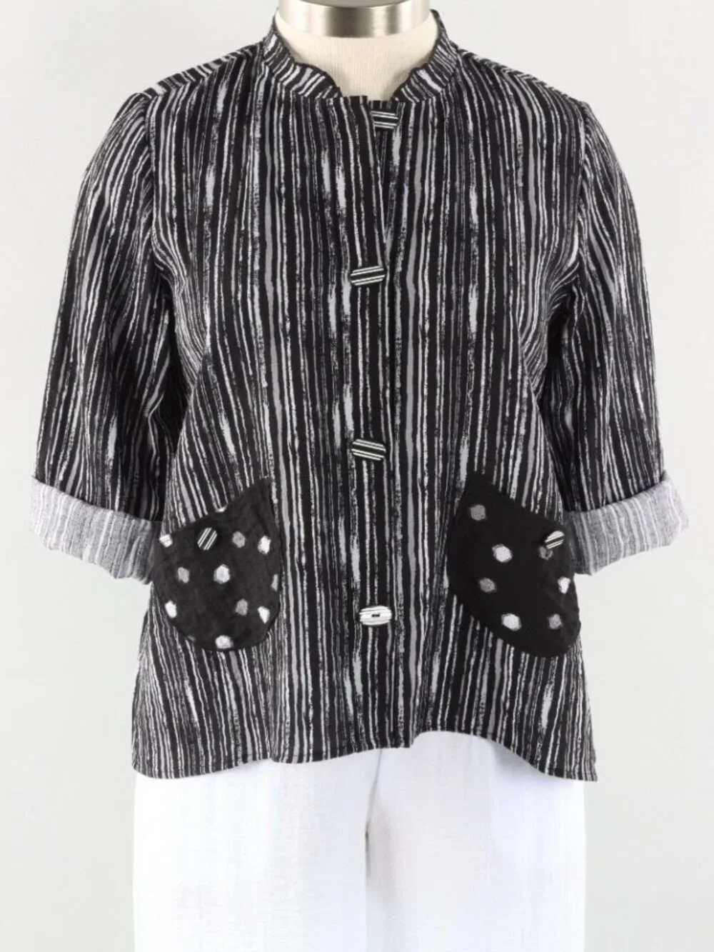 HABITAT express travel stipe pleat back chelsea jacket black white dots Medium